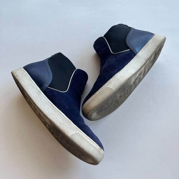 Sam Edelman Margot High Top Chelsea Sneaker Size 7M Blue Suede Leather Shoes - Picture 5 of 8